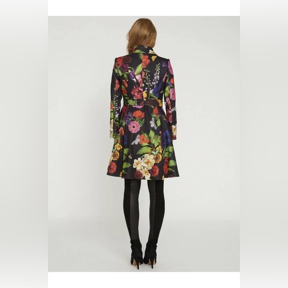 Alice + Olivia Leila Botanical Fit-and-Flare Coat Medium Butterflies Flowers - Picture 4 of 15